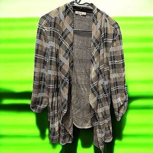Soleillee Plaid Open Front Cardigan LARE / XL